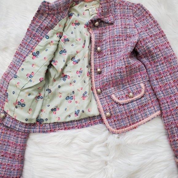 Rare Wool Multicolor Pink, Purple Blue Tweed Blazer Jacket Sz S - Picture 7 of 13